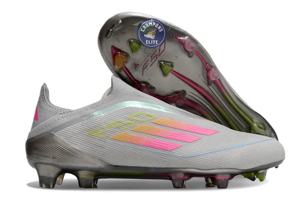 F50 Elite Laceless FG Gris/Rose/Jaune