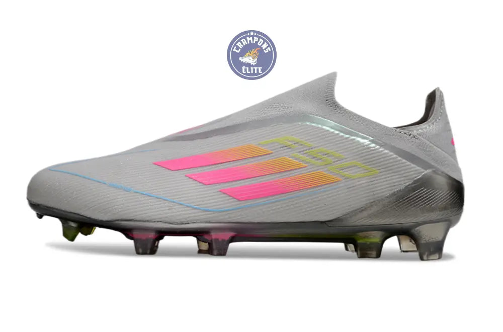 F50 Elite Laceless FG Gris/Rose/Jaune – Image 2