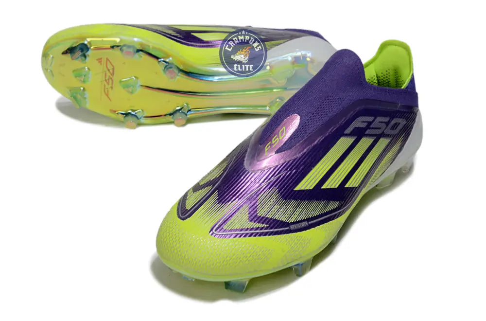 F50 Elite Laceless FG - Violet/Jaune Fluo/Gris – Image 2