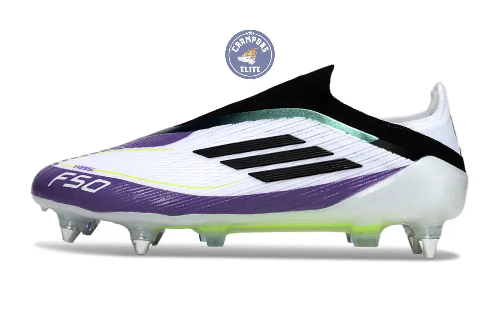 F50 Elite Laceless SG - Blanc/Noir/Violet/Jaune Fluo – Image 5