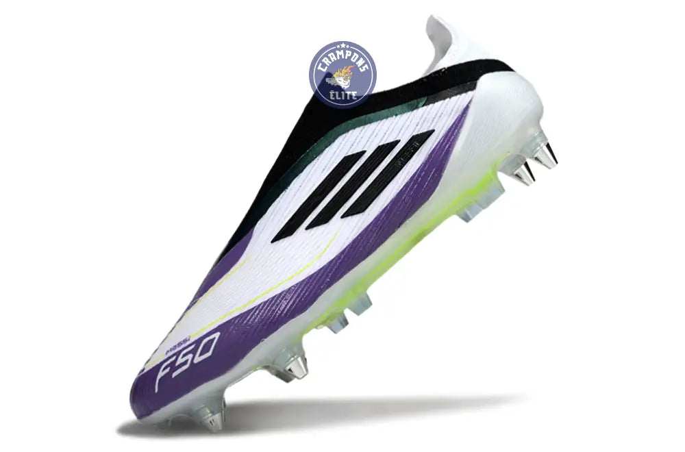 F50 Elite Laceless SG - Blanc/Noir/Violet/Jaune Fluo – Image 4