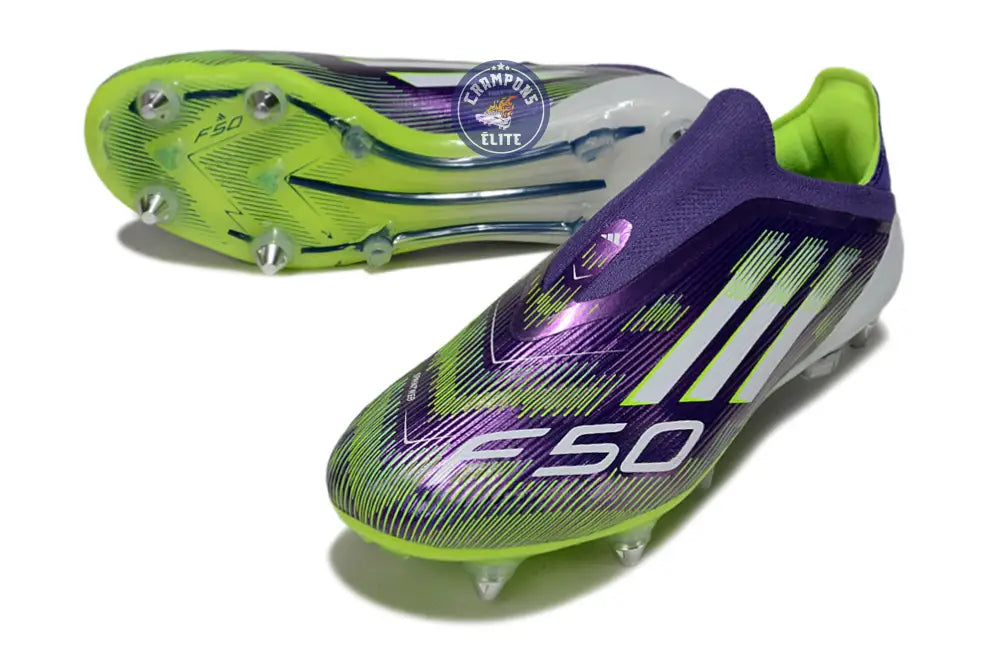 F50 Elite Laceless SG - Violet/Jaune Fluo/Blanc – Image 2