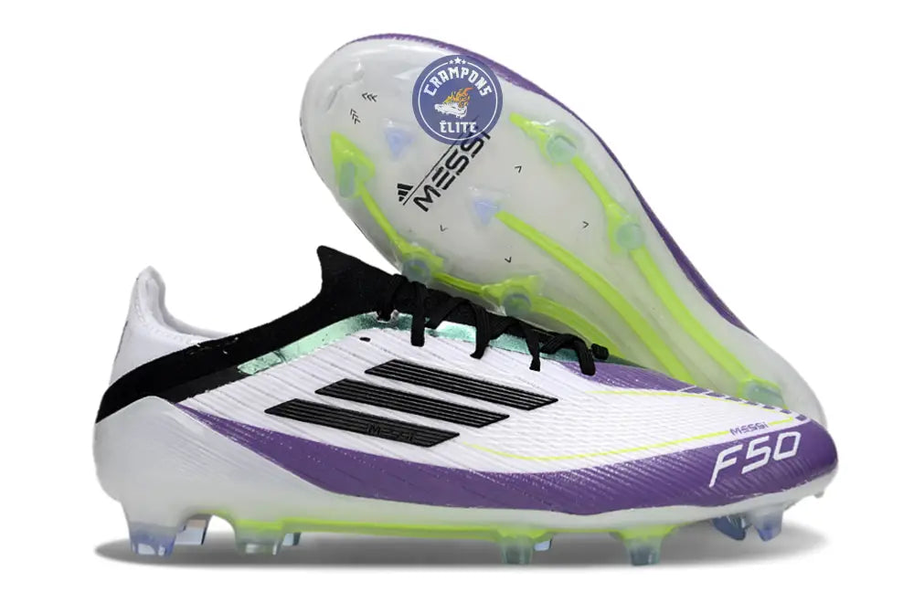 F50 Elite Lacets FG - Blanc/Violet/Noir/Jaune Fluo