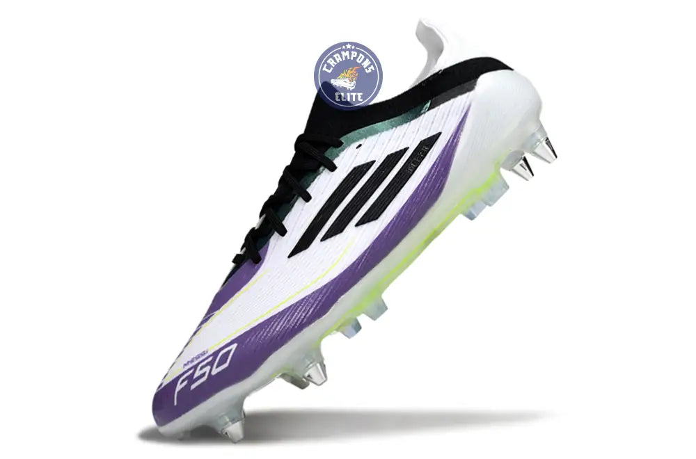 F50 Elite Lacets SG - Blanc/Violet/Jaune Fluo/Noir – Image 4