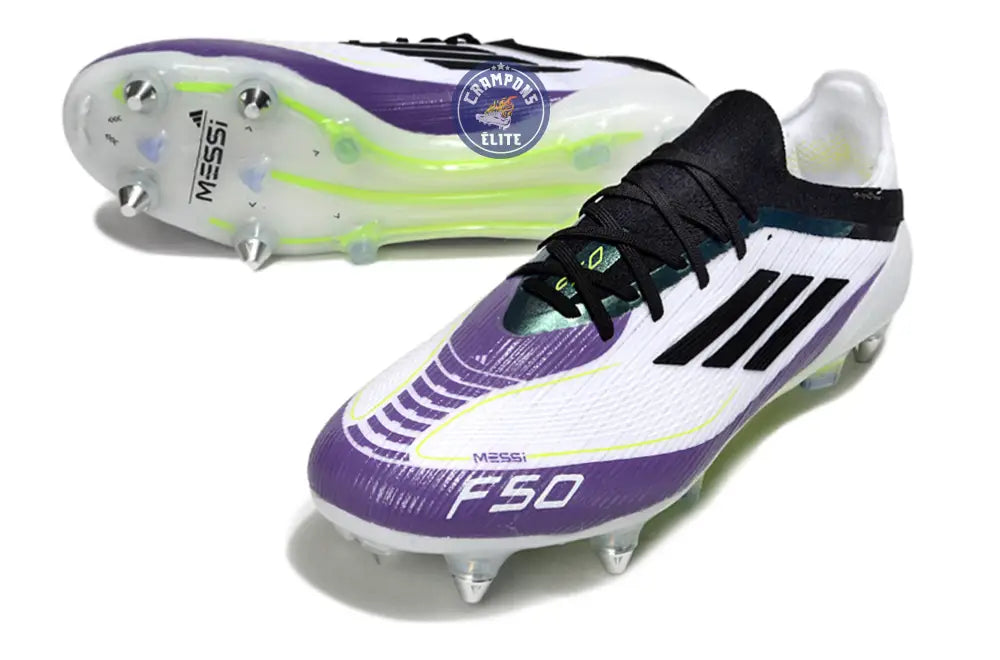 F50 Elite Lacets SG - Blanc/Violet/Jaune Fluo/Noir – Image 2