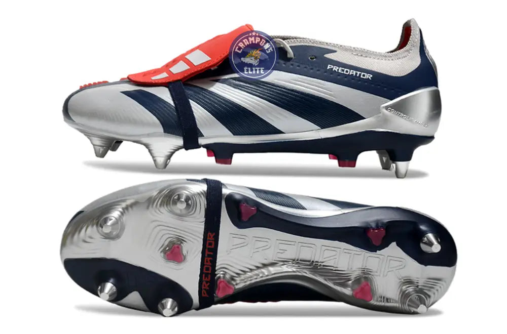 Predator Elite Fold-over Tongue SG Roteiro - Argenté/Bleu marine/Rouge